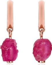 Rose Gold Caroline Issa Gemstone Huggie Earrings Pink Quartz 