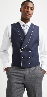tailored fit navy linen double breasted waistcoat