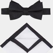 black textured bow tie & hank set