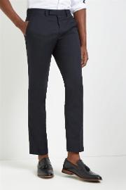 skinny fit machine washable navy plain trousers with st.