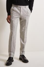 skinnyslim fit stone flannel pleated trousers