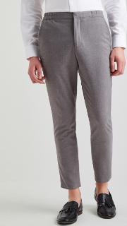slim fit light grey flannel elastic waist trousers