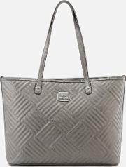 Shiny Quilted Metallic Tote Bag Pewter