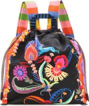 Floral Printed Satin Backpack 