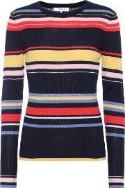 Striped Ribbed Wool Blend Sweater 