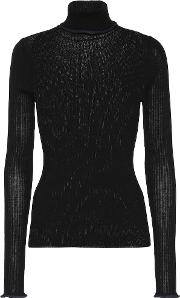 Ribbed Knit Wool Turtleneck Sweater 