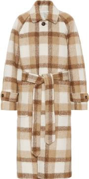 Checked Wool Blend Coat 