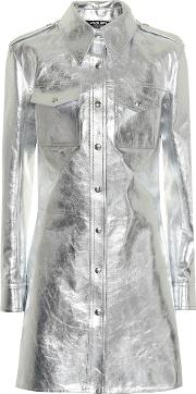 Metallic Leather Shirt Dress 