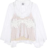 Lace Trimmed Tulle Blouse 