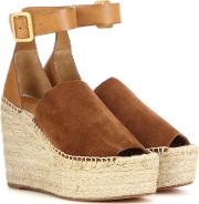 Suede And Leather Wedge Espadrilles 