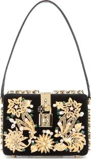 Dolce Box Embellished Velvet And Caiman Leather Handbag 