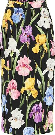 Floral Printed Silk Midi Skirt 