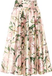 Floral Silk Satin Midi Skirt 