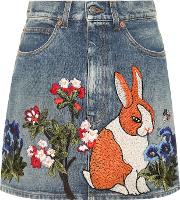 Embroidered Denim Miniskirt 