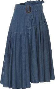 Asymmetric Denim Midi Skirt 