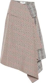 Plaid Wool Blend Asymmetric Skirt 