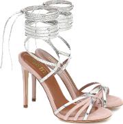 Embossed Leather And Suede Sandals 
