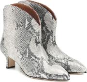 Snake Effect Leather Ankle Boots 