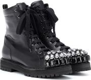 Embellished Leather Combat Boots 