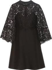 Virgin Wool And Silk Cape Dress With Lace 