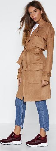 Heart Trenching Faux Suede Trench Coat 