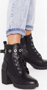 Look Me In The Eyelet Faux Leather Hiker Boots 