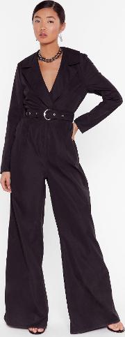 Put In A Little Work Belted Wide Leg Jumpsuit 