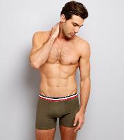 3 Pack Navy Khaki And Grey Contrast Stripe Boxer Briefs 