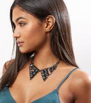 Black Gem Stone Collar Necklace