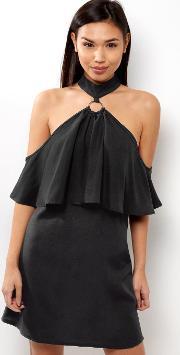 Black Ring Front Cold Shoulder Mini Dress
