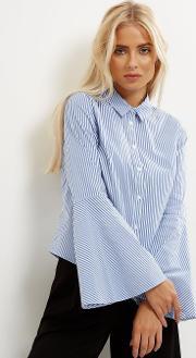 Blue Stripe Flare Sleeve Shirt