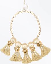 Gold Circle Tassel Drop Necklace