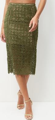 Khaki Premium Lace Ladder Pencil Skirt