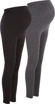 Maternity 2 Pack Grey And Black Leggings