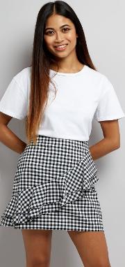 Petite Black Gingham Frill Trim Mini Skirt 