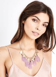 Pink Feather And Gold Drop Necklace