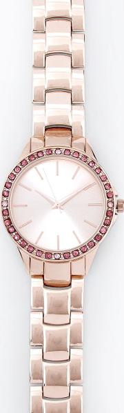 Pink Stone Embellished Sports Watch
