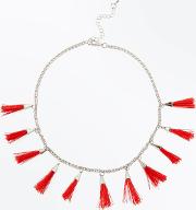 Red Tassel Drop Necklace