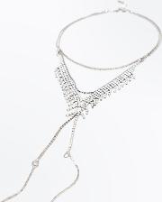 Silver Gem Embellished Toggle Drop Necklace
