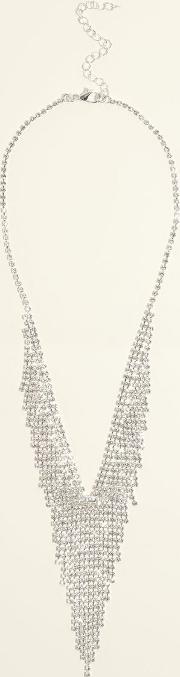 Silver Premium Diamante Y Tassel Drop Necklace