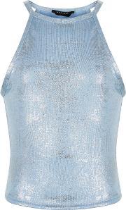 Teens Blue Metallic High Neck Cami