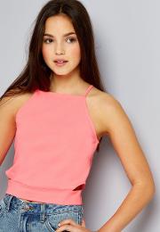 Teens Coral High Neck Cut Out Side Cami 