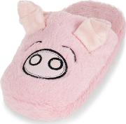 Teens Pink Faux Fur Pig Slippers 