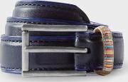 Boys' 2 6 Years Navy Leather Belt With Striped Keeper 