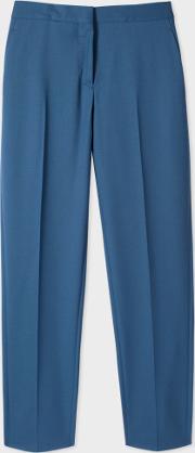 A Suit To Travel In Women's Classic Fit Petrol Blue Wool Trousers 