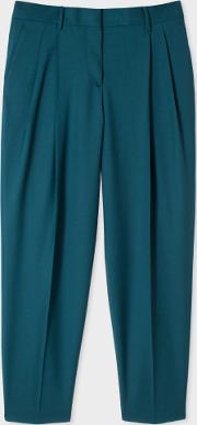 A Suit To Travel In Women's Dark Green Wool Double Pleat Trousers 