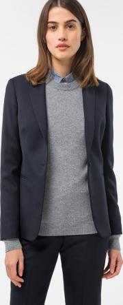 A Suit To Travel In Women's Navy One Button Wool Blazer 