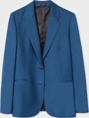 A Suit To Travel In Women's Petrol Blue Two Button Wool Blazer 