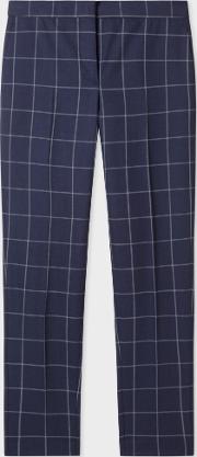 A Suit To Travel In Women's Slim Fit Navy Windowpane Check Wool Trousers 