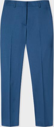 A Suit To Travel In Women's Slim Fit Petrol Blue Wool Twill Trousers 